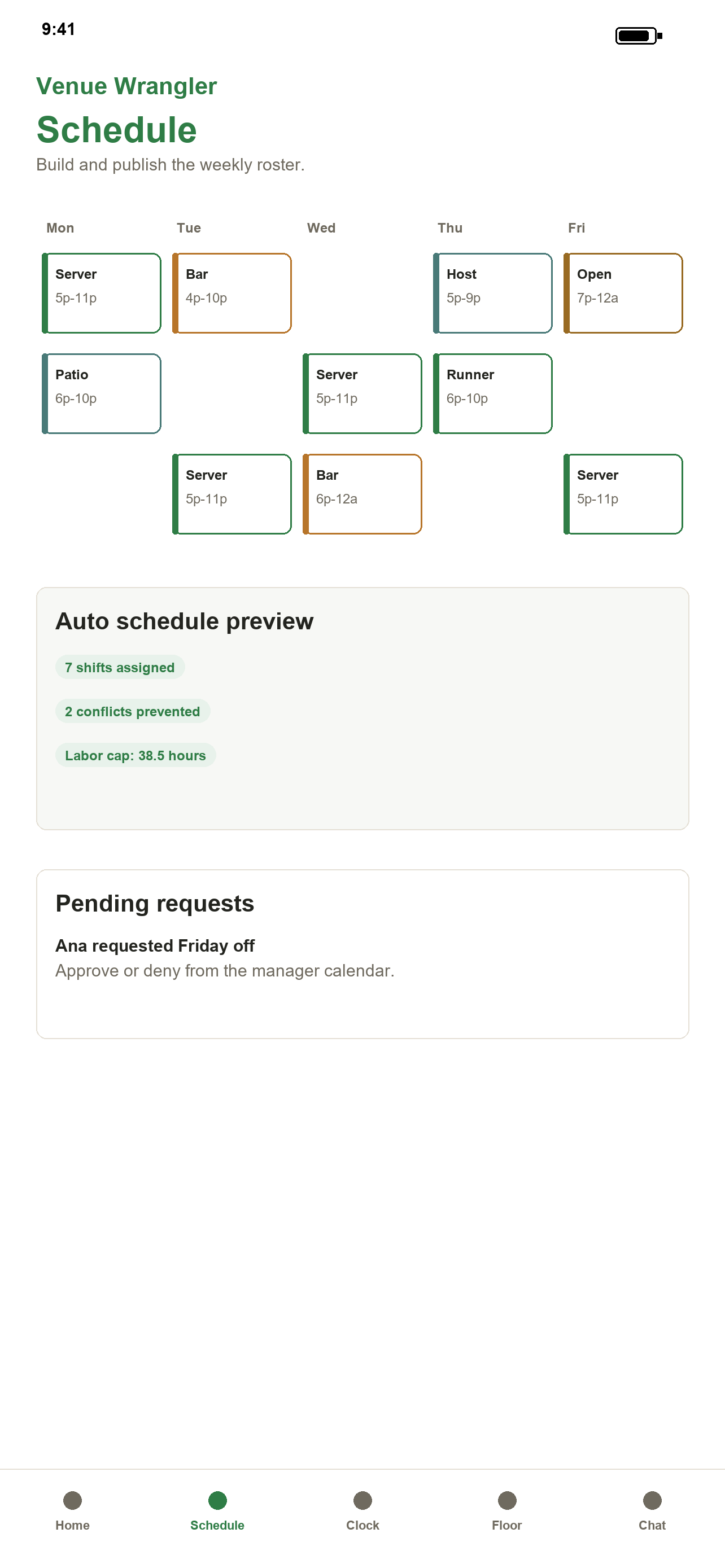 Weekly schedule builder